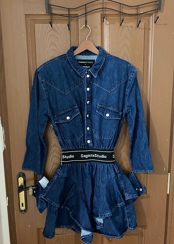 Sagaza X Trendyol Kemerli Denim Mini Elbise