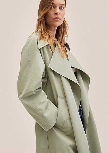 xs Beden yeşil Renk Mango oversize trençkot