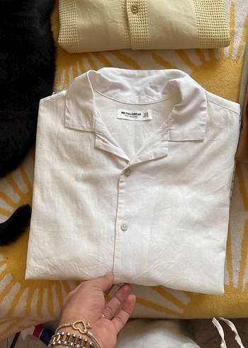 Pull and Bear Erkek Keten Kısa Kollu Gömlek