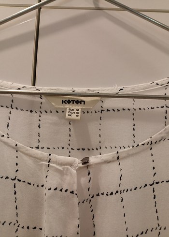 Koton Marka Kadın Beyaz Gri Kareli Keten Gömlek - Görsel 2