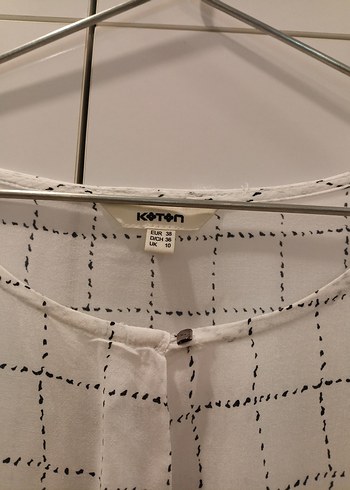 Koton Marka Kadın Beyaz Gri Kareli Keten Gömlek - Görsel 5