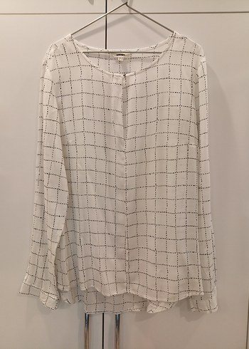 Koton Marka Kadın Beyaz Gri Kareli Keten Gömlek - Görsel 4