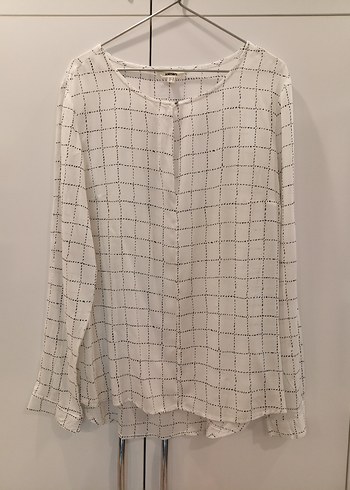 Koton Marka Kadın Beyaz Gri Kareli Keten Gömlek - Görsel 6