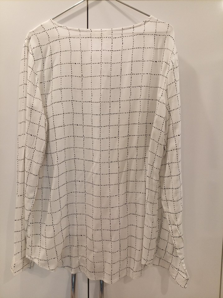 Koton Marka Kadın Beyaz Gri Kareli Keten Gömlek - Görsel 3