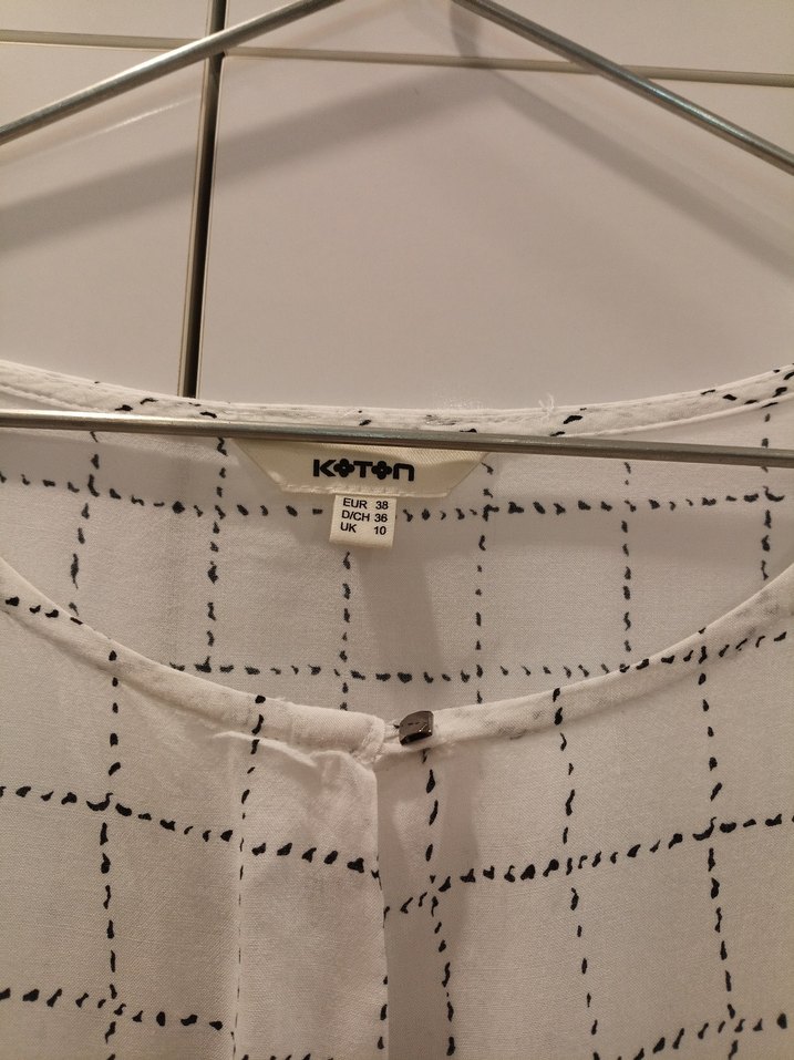 Koton Marka Kadın Beyaz Gri Kareli Keten Gömlek - Görsel 5