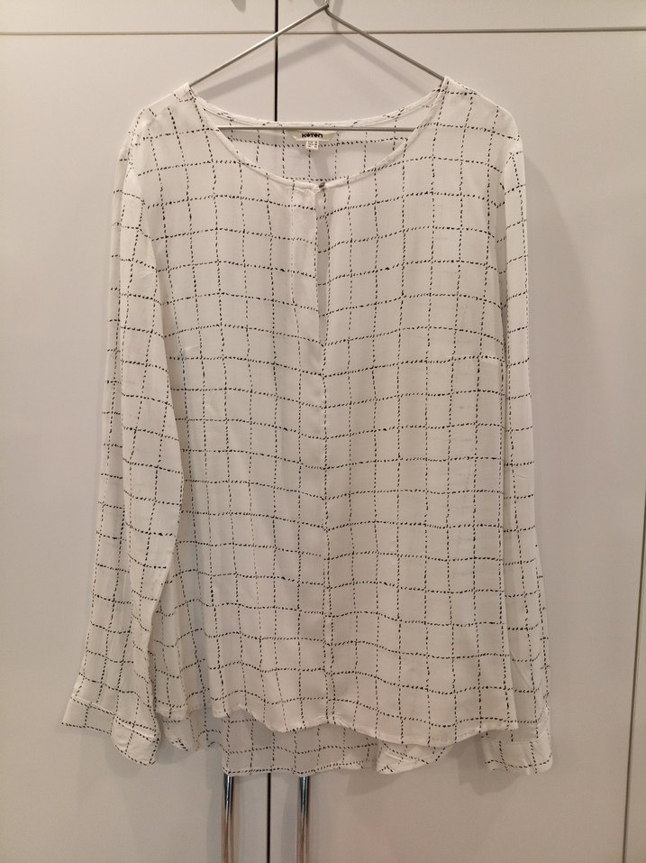 Koton Marka Kadın Beyaz Gri Kareli Keten Gömlek - Görsel 4