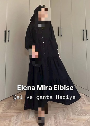 Elena Mira Siyah Uzun Kollu Elbise