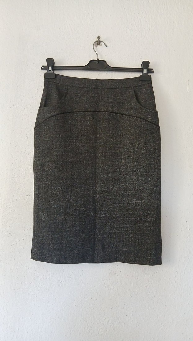 Gri Kadın Yün Kumaşlı Düğmeli Takım - Görsel 3