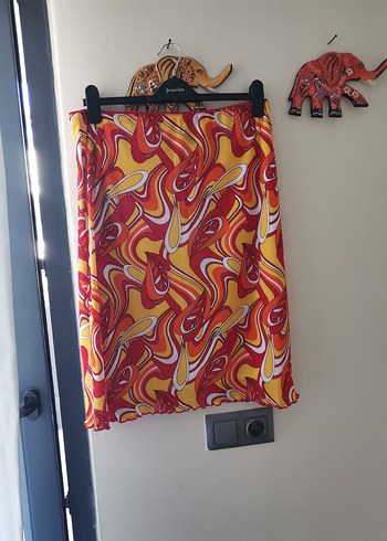 Renkli Drapeli Midi Etek - Görsel 5