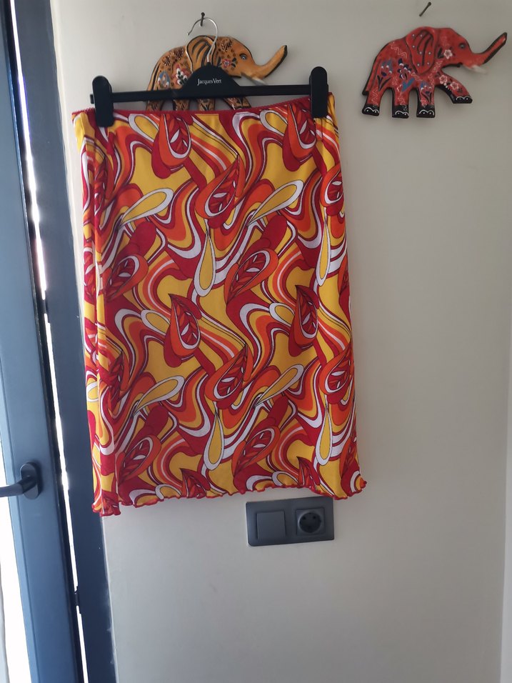 Renkli Drapeli Midi Etek - Görsel 2