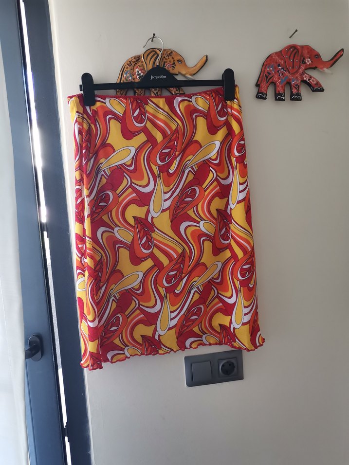 Renkli Drapeli Midi Etek - Görsel 5