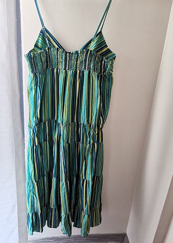 Çizgili, Askılı, Uzun, Kadın Elbise - Görsel 6