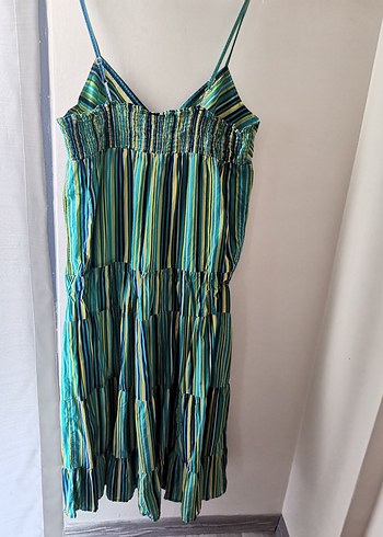 Çizgili, Askılı, Uzun, Kadın Elbise - Görsel 9