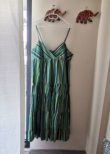 Çizgili, Askılı, Uzun, Kadın Elbise - Görsel 5