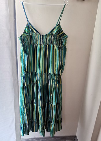 Çizgili, Askılı, Uzun, Kadın Elbise - Görsel 8