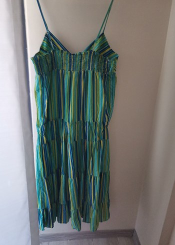 Çizgili, Askılı, Uzun, Kadın Elbise - Görsel 7