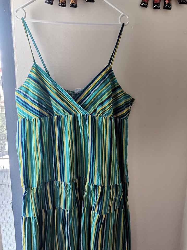 Çizgili, Askılı, Uzun, Kadın Elbise - Görsel 2