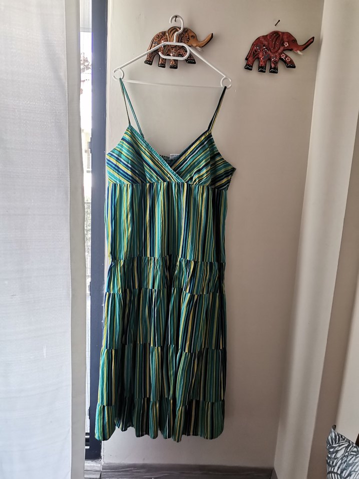 Çizgili, Askılı, Uzun, Kadın Elbise - Görsel 5