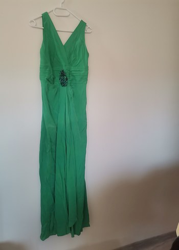 Yeşil Drapeli Uzun Abiye Elbise - Görsel 4