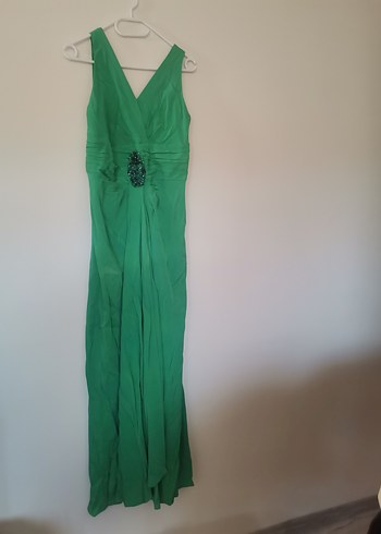 Yeşil Drapeli Uzun Abiye Elbise - Görsel 8