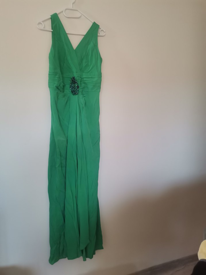 Yeşil Drapeli Uzun Abiye Elbise - Görsel 4