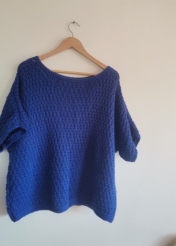 Mavi Örgü Kadın Kazak - Görsel 5