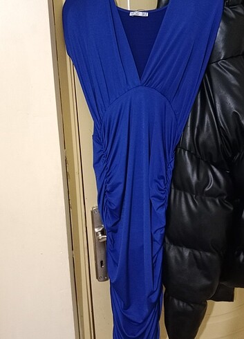 Saks mavisi midi boy elbise