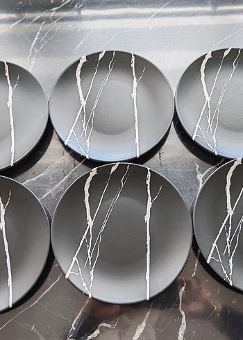 Siyah Gri Mermer Desenli Pasta Tabağı 6'lı - Görsel 3