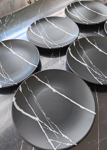 Siyah Gri Mermer Desenli Pasta Tabağı 6'lı - Görsel 4