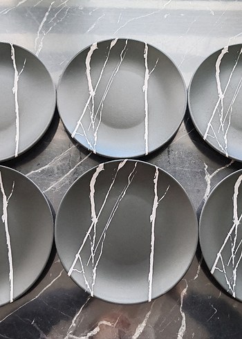 Siyah Gri Mermer Desenli Pasta Tabağı 6'lı - Görsel 2