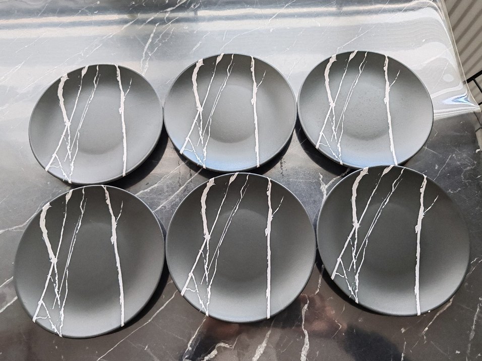 Siyah Gri Mermer Desenli Pasta Tabağı 6'lı - Görsel 3