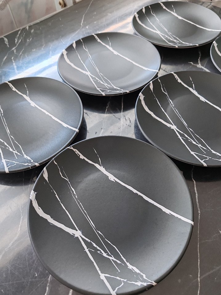 Siyah Gri Mermer Desenli Pasta Tabağı 6'lı - Görsel 4