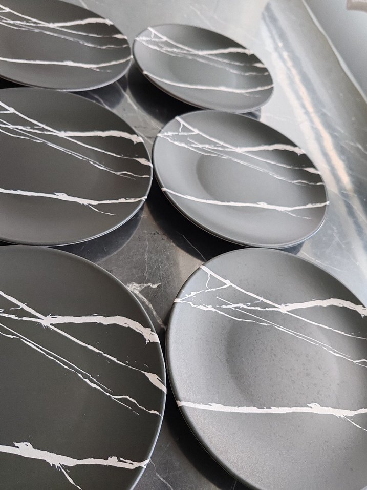 Siyah Gri Mermer Desenli Pasta Tabağı 6'lı - Görsel 5
