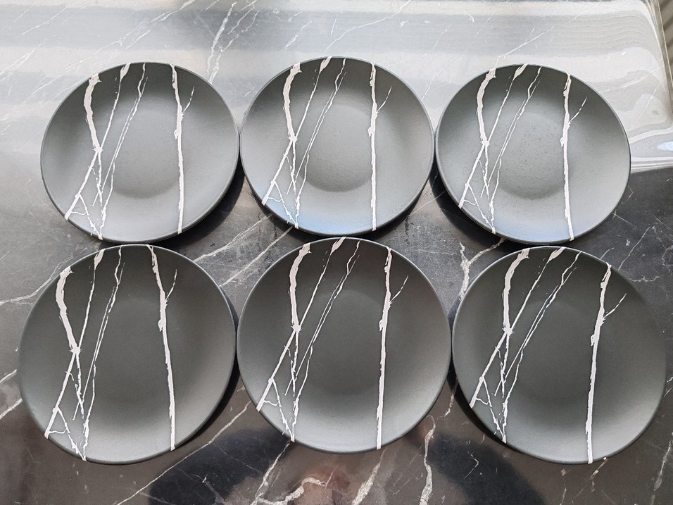 Siyah Gri Mermer Desenli Pasta Tabağı 6'lı - Görsel 2