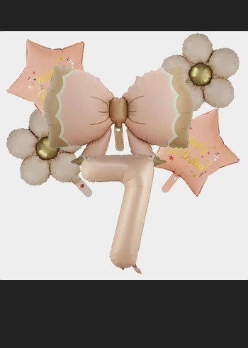 Bej retro fiyonk Pastel Parti Balon Seti - Görsel 7