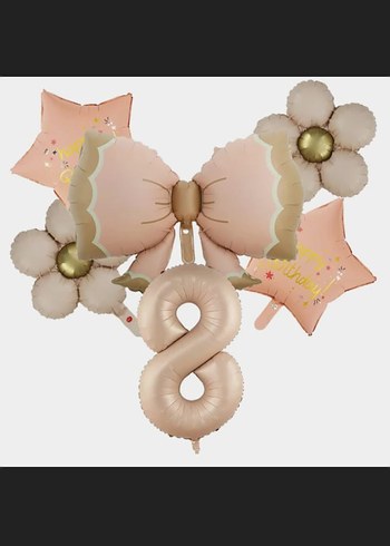 Bej retro fiyonk Pastel Parti Balon Seti - Görsel 8