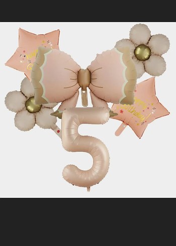 Bej retro fiyonk Pastel Parti Balon Seti - Görsel 5