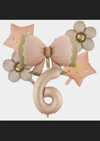 Bej retro fiyonk Pastel Parti Balon Seti - Görsel 6