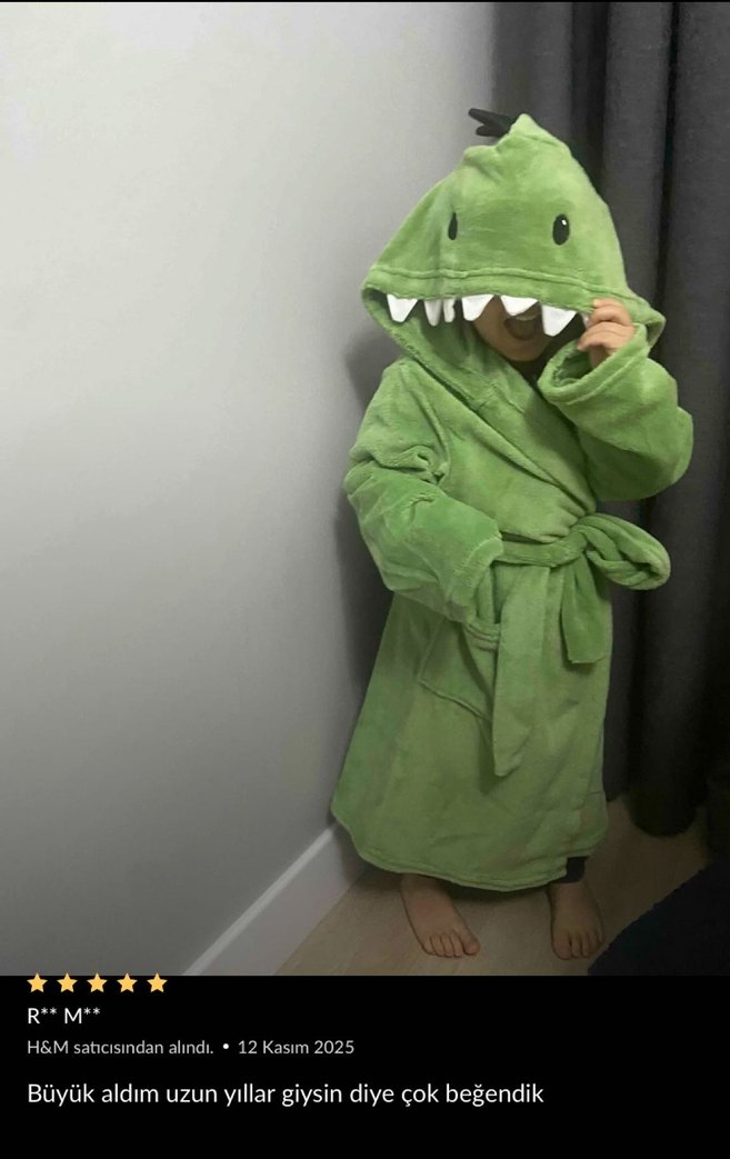 H&M Erkek Çocuk Yeşil Kapüşonlu Bornoz - Görsel 5