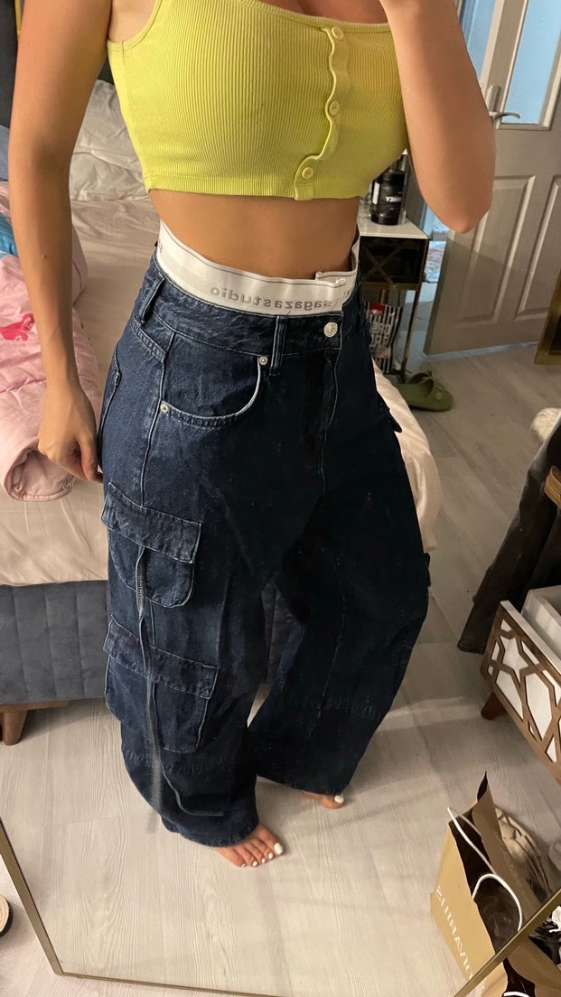 Kadın Lacivert Bol Kesim Kargo Kot Pantolon - Görsel 2