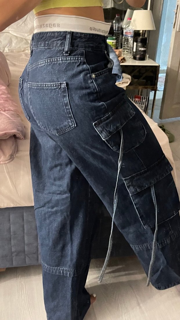 Kadın Lacivert Bol Kesim Kargo Kot Pantolon - Görsel 4