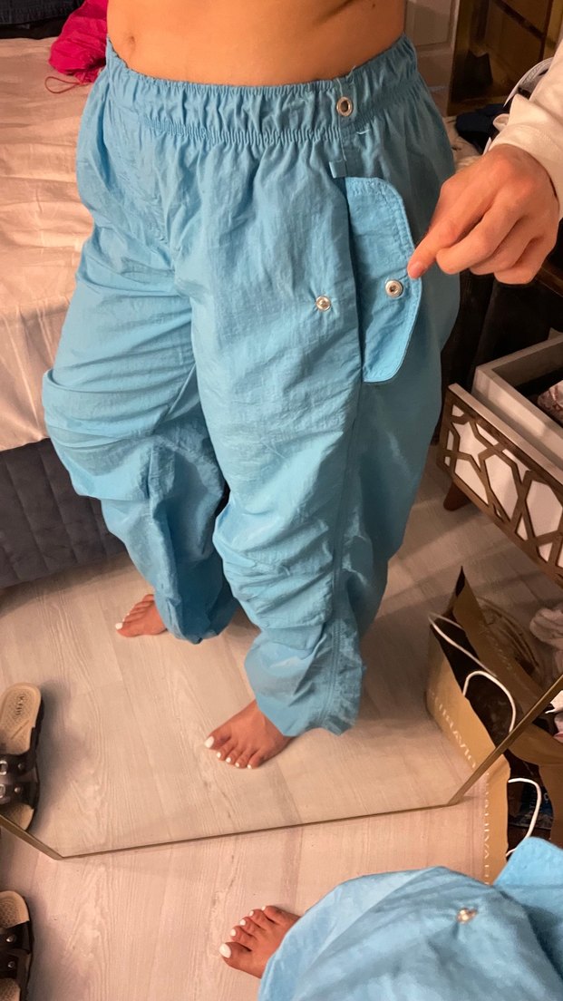 Mavi Bol Kesim Keten Kumaş Kadın Pantolon - Görsel 3