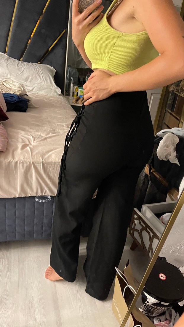 Kadın Siyah Kemerli Kumaş Pantolon - Görsel 4