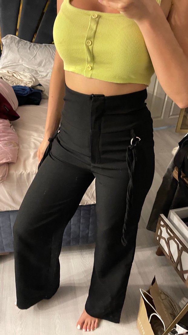 Kadın Siyah Kemerli Kumaş Pantolon - Görsel 2