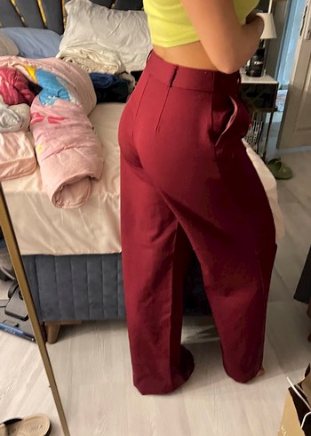 Bordo Düğmeli Salaş Kadın Pantolon - Görsel 4