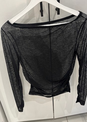 Drapeli Siyah Kadın Tül  Bluz - Görsel 4