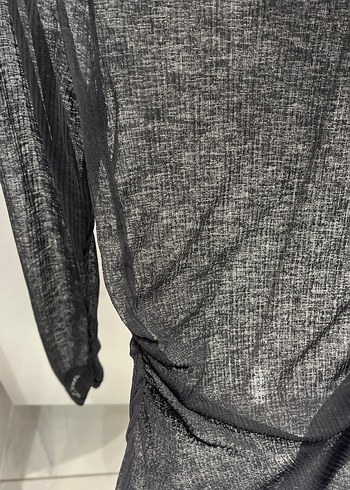 Drapeli Siyah Kadın Tül  Bluz - Görsel 3