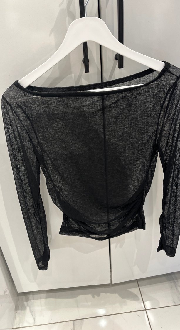 Drapeli Siyah Kadın Tül  Bluz - Görsel 4