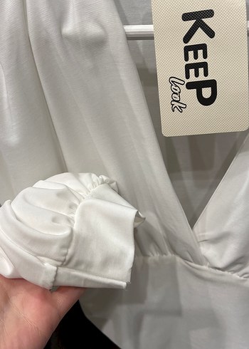 Beyaz V Yaka Salaş Uzun Kollu Bluz - Görsel 3