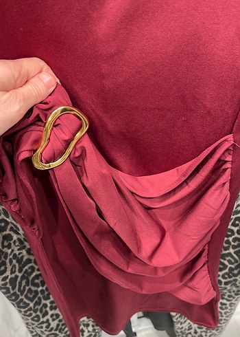 Bordo Drapeli Midi Elbise - Görsel 2